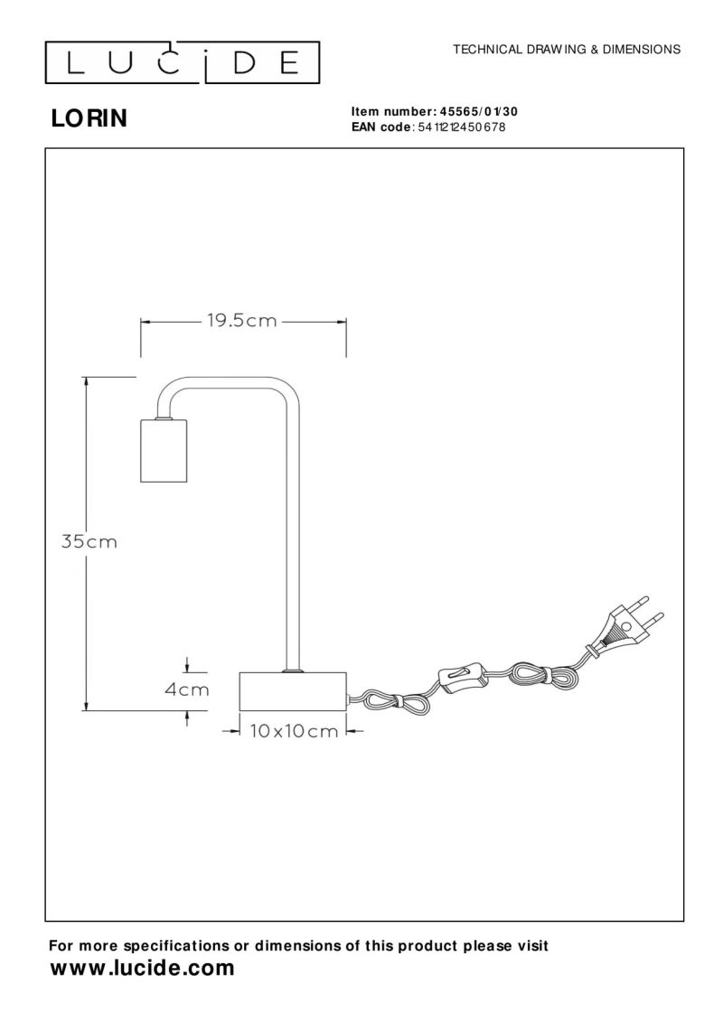 Lucide LORIN - Stolná lampa - 1xE27 - Čierna